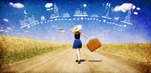 Girl With A Suitcase Dreaming Of Travel